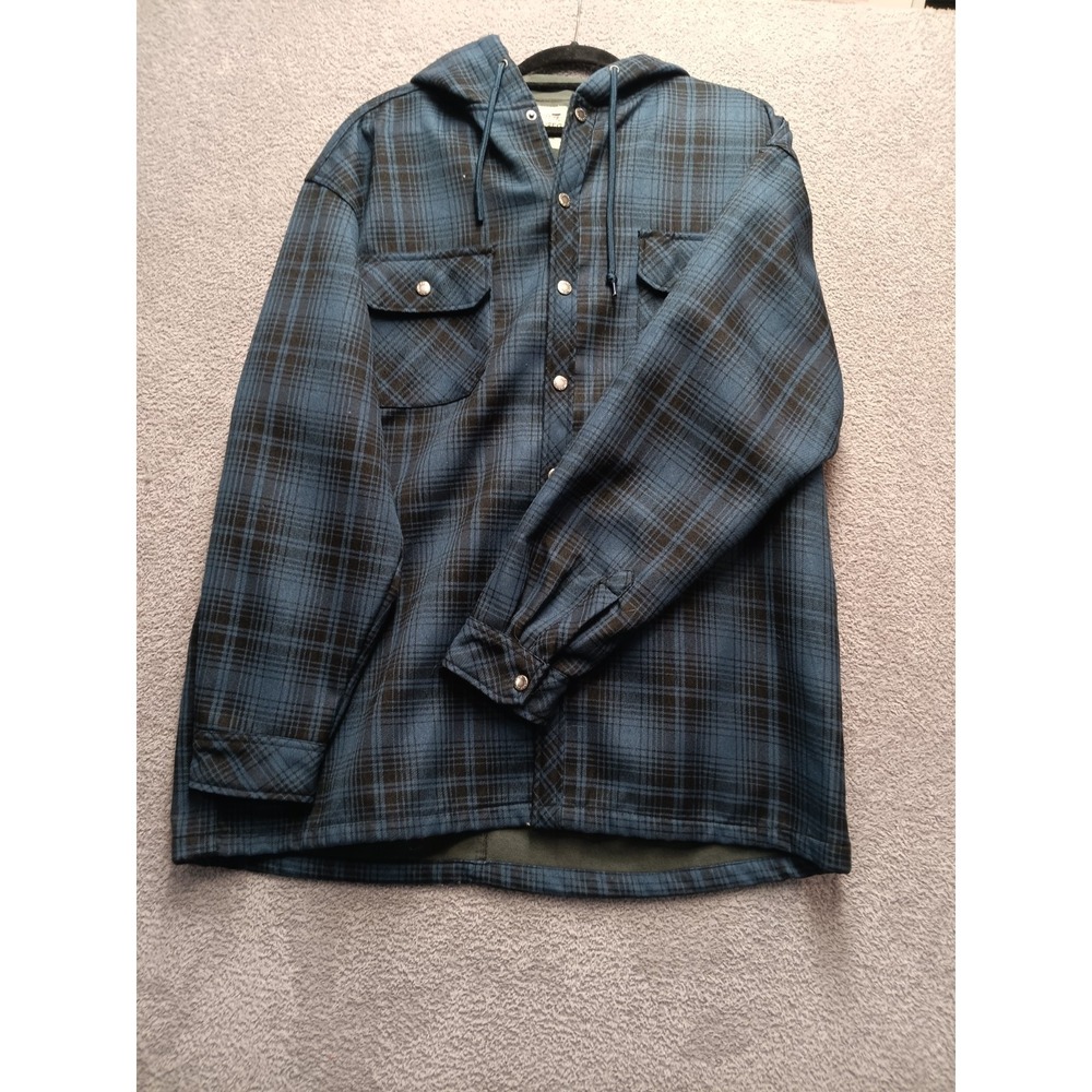Dickies Men's 2XL Hooded Fleece Lined Shirt Jacket Blue Black Polyester #5401